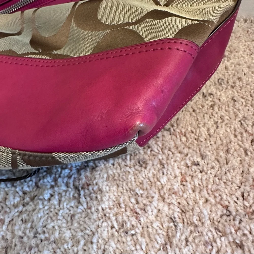 Coach tan and pink shoulder style bag with matching wallet wristlet